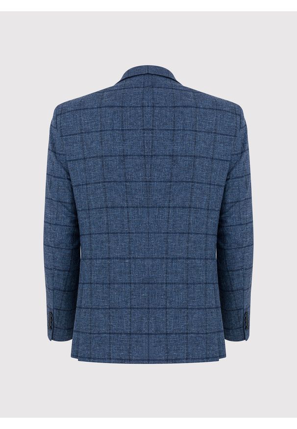 Pako Lorente - PAKO LORENTE – Granatowa marynarka męska w kratkę. Okazja: na co dzień. Kolor: niebieski. Materiał: wełna, bawełna, len. Wzór: kratka. Styl: sportowy, casual, elegancki