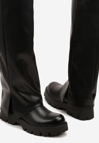 Born2be - Czarne Kozaki na Grubej Podeszwie z Wywiniętą Cholewką Palamme. Okazja: na co dzień. Kolor: czarny. Materiał: jeans. Szerokość cholewki: normalna. Styl: casual #3