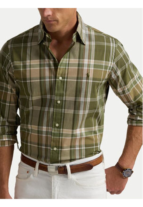 Polo Ralph Lauren Koszula 710960639001 Zielony Custom Fit. Typ kołnierza: polo. Kolor: zielony. Materiał: bawełna