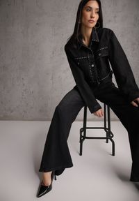 Renee - Czarne Szerokie Jeansy Palazzo z Bawełną High Waist Zinnasira. Okazja: na spacer, na co dzień. Stan: podwyższony. Kolor: czarny. Styl: casual, klasyczny #1