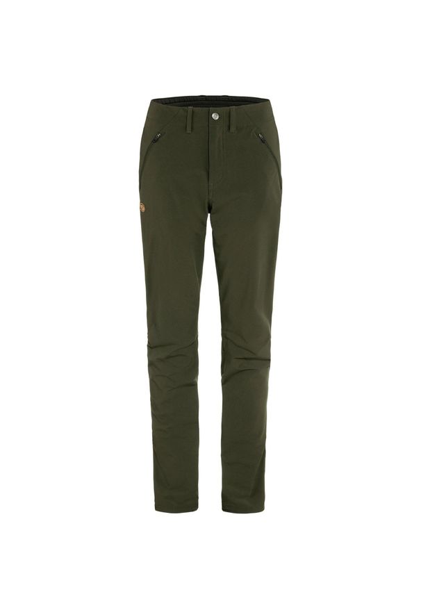 Fjällräven - Spodenki turystyczne Abisko Trail Stretch Trousers W - zielone. Kolor: zielony. Materiał: materiał. Sezon: zima. Sport: narciarstwo