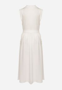 Born2be - Biała Sukienka Koszulowa o Rozkloszowanym Kroju z Wiązaniem w Pasie Mavirielle. Okazja: na co dzień. Typ kołnierza: dekolt w serek. Kolor: biały. Materiał: skóra. Długość rękawa: długi rękaw. Typ sukienki: koszulowe. Styl: casual, elegancki #7