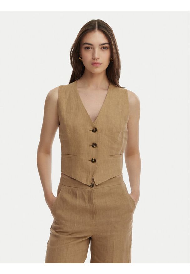 Marella Kamizelka garniturowa Veranda 2615151032 Beżowy Regular Fit. Kolor: beżowy. Materiał: len