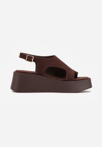 Born2be - Brązowe Sandały na Platformie i Koturnie z Paskiem na Duży Palec Rodenos. Okazja: na co dzień. Zapięcie: pasek. Kolor: brązowy. Materiał: len. Obcas: na koturnie. Styl: casual #6