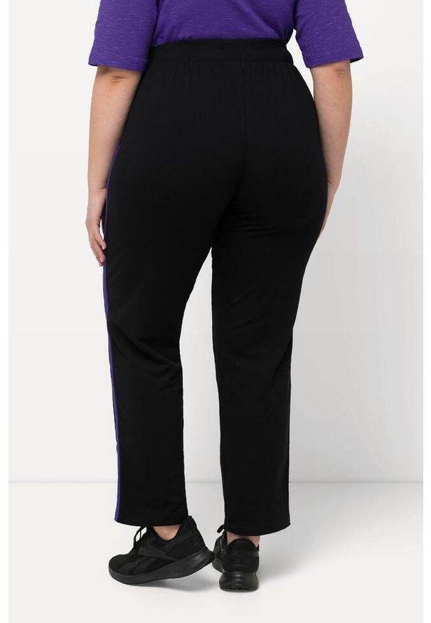 ULLA POPKEN - Damskie Spodnie dresowe paski elastyczny ściągacz kieszenie. Kolekcja: plus size. Kolor: czarny. Materiał: bawełna, elastan, materiał. Wzór: paski
