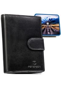 Klasyczny, skórzany portfel męski w czarnym kolorze zamykany zatrzaskiem - Peterson. Kolor: czarny. Materiał: skóra #1