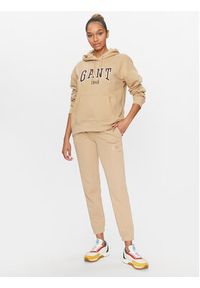 GANT - Gant Bluza Rel Logo Hoodie 4200726 Khaki Relaxed Fit. Kolor: brązowy. Materiał: bawełna