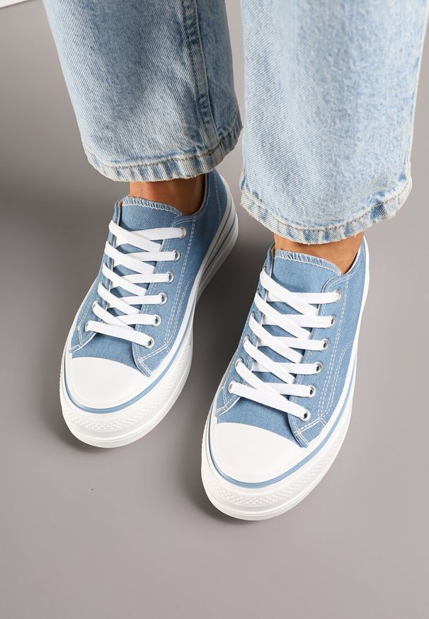 Born2be - Niebieskie Klasyczne Trampki na Grubej Podeszwie Natileva. Okazja: na co dzień. Kolor: niebieski. Materiał: jeans. Szerokość cholewki: normalna. Styl: klasyczny