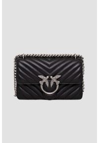 Pinko - PINKO Czarna kopertówka damska ze srebrnymi okuciami Love One Mini DC. Kolor: czarny. Styl: casual, elegancki, klasyczny, wizytowy #1