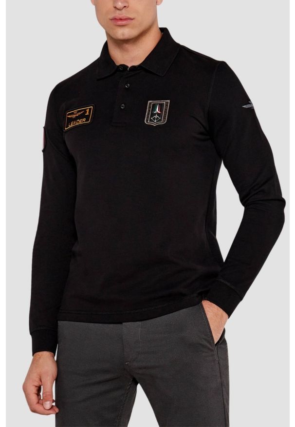 Aeronautica Militare - AERONAUTICA MILITARE Czarny męski longsleeve polo Piqué Patches, Rozmiar 3XL. Typ kołnierza: polo. Kolor: czarny. Materiał: bawełna. Długość rękawa: długi rękaw. Wzór: aplikacja. Styl: klasyczny