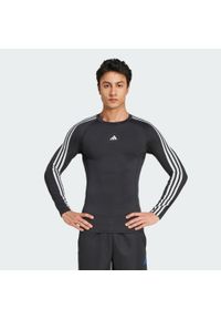 Adidas - Koszulka TECHFIT Compression Training 3-Stripes Long Sleeve. Kolor: czarny. Materiał: materiał. Długość rękawa: długi rękaw. Technologia: Techfit (Adidas) #1