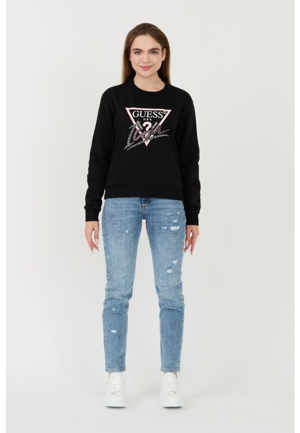 Guess - GUESS Czarna bluza Icon. Kolor: czarny