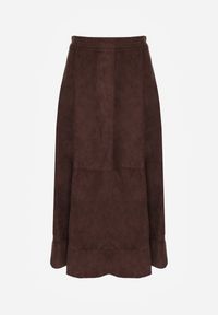 Renee - Brązowa Gładka Spódnica z Imitacji Zamszu o Rozkloszowanym Kroju Nettia. Kolor: brązowy. Materiał: zamsz. Wzór: gładki #2