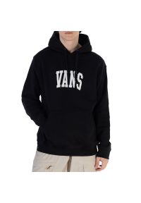 Bluza Vans Arched Pullover VN000G0NBLK1 - czarna. Typ kołnierza: kaptur. Kolor: czarny. Materiał: poliester, bawełna. Wzór: napisy, aplikacja. Styl: klasyczny