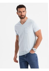 Ombre Clothing - Męski bawełniany t-shirt V-neck z dzianiny z efektem sprania - szary V8 OM-TSWT-0242 - XXL. Okazja: na co dzień. Typ kołnierza: dekolt w serek. Kolor: szary. Materiał: dzianina, bawełna. Wzór: melanż. Styl: klasyczny, vintage, casual