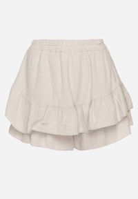 Born2be - Jasnobeżowe Bawełniane Spódnico-Szorty z Falbankami Turena. Okazja: na co dzień. Kolor: beżowy. Materiał: bawełna. Sezon: lato. Styl: elegancki, casual #5