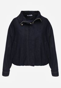 Renee - Granatowa Przejściowa Kurtka Jeansowa Balloon z Bawełny z Kołnierzykiem Abijena. Kolor: niebieski. Materiał: bawełna, jeans. Wzór: koronka. Styl: elegancki, wizytowy #7