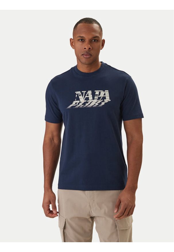 Napapijri T-Shirt Lodestar NP0A4FGY Granatowy Regular Fit. Kolor: niebieski. Materiał: bawełna