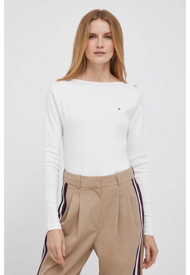 TOMMY HILFIGER - Tommy Hilfiger longsleeve bawełniany kolor biały. Kolor: biały. Materiał: bawełna. Długość rękawa: długi rękaw. Długość: długie. Wzór: haft