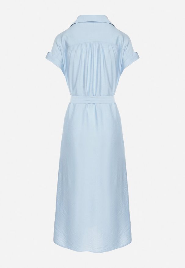 Born2be - Niebieska Wiskozowa Sukienka Koszulowa z Paskiem Rinaruna. Okazja: na co dzień. Kolor: niebieski. Materiał: wiskoza. Typ sukienki: koszulowe. Styl: elegancki, casual