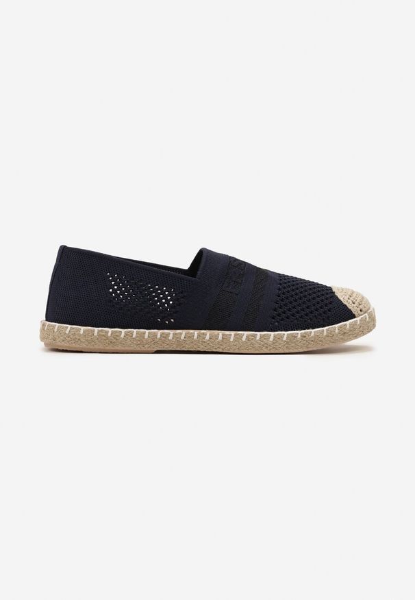Born2be - Granatowe Espadryle na Płaskiej Podeszwie z Plecionki Chorisa. Okazja: na co dzień. Kolor: niebieski. Materiał: tkanina. Wzór: kwiaty. Sezon: lato. Obcas: na płaskiej podeszwie. Styl: elegancki, casual
