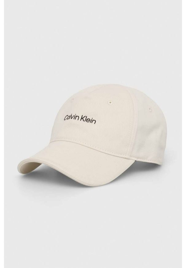 Calvin Klein Performance czapka z daszkiem CK Athletic kolor beżowy z nadrukiem. Kolor: beżowy. Materiał: włókno, materiał. Wzór: nadruk