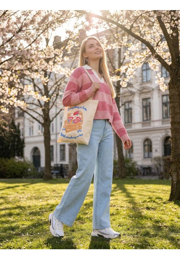 Sinsay - Sweter w paski - różowy. Kolor: różowy. Wzór: paski