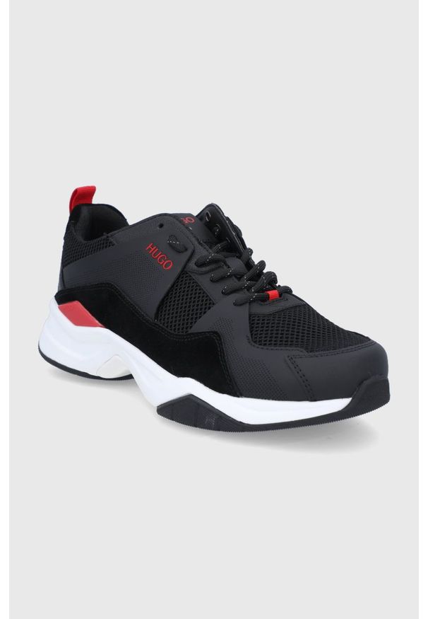 Hugo - Buty. Nosek buta: okrągły. Zapięcie: sznurówki. Kolor: czarny. Obcas: na obcasie. Wysokość obcasa: niski