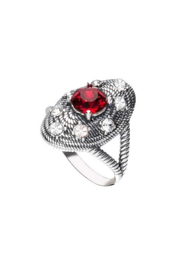 Polcarat Design - Srebrny oksydowany pierścionek z kryształem Swarovski PK 1996. Materiał: srebrne. Kolor: srebrny. Kamień szlachetny: kryształ