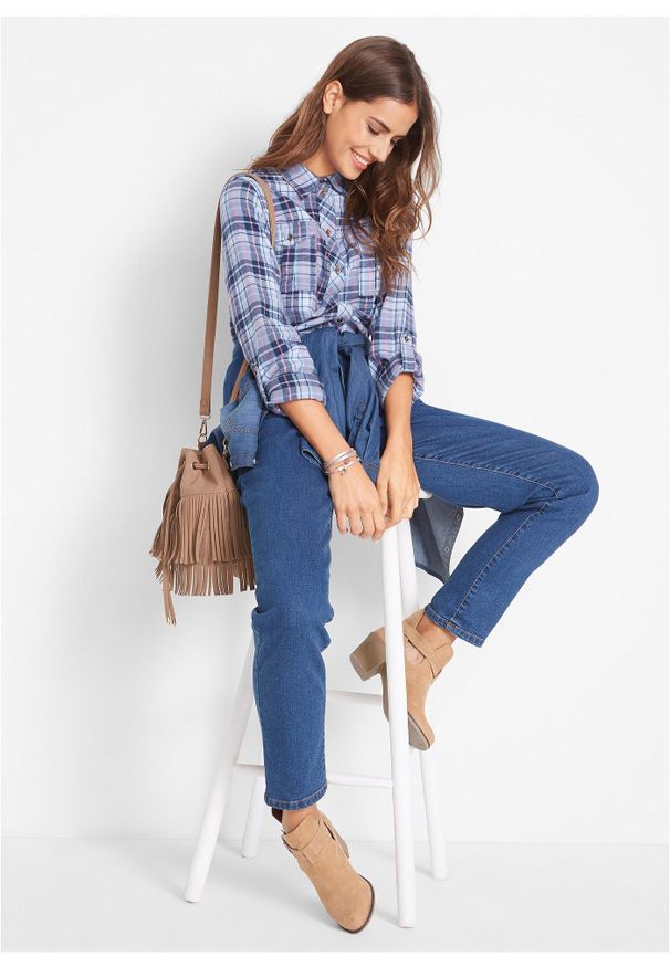 bonprix - Koszula flanelowa. Kolor: niebieski. Długość: długie