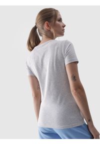 4f - 4F T-shirt slim gładki damski - szary XS. Okazja: na co dzień. Kolor: szary. Materiał: dzianina, bawełna, jersey, materiał, elastan. Długość rękawa: krótki rękaw. Długość: krótkie. Wzór: gładki. Styl: sportowy, casual