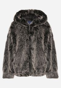 Born2be - Szara Futrzana Kurtka z Nieodpinanym Kapturem Lanellea. Okazja: na co dzień. Kolor: szary. Materiał: futro. Styl: casual, elegancki #2