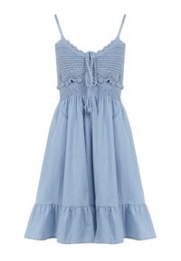 Born2be - Niebieska Sukienka Adessa. Kolor: niebieski. Długość rękawa: na ramiączkach. Wzór: aplikacja. Sezon: lato. Styl: klasyczny, elegancki. Długość: mini #5