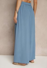 Renee - Niebieskie Spodnie z Bawełną o Szerokim Kroju High Waist z Paskiem Iveleldi. Stan: podwyższony. Kolor: niebieski. Materiał: bawełna. Styl: elegancki
