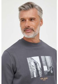 Pepe Jeans bluza bawełniana Meelo męska kolor szary z nadrukiem. Kolor: szary. Materiał: bawełna. Wzór: nadruk #4
