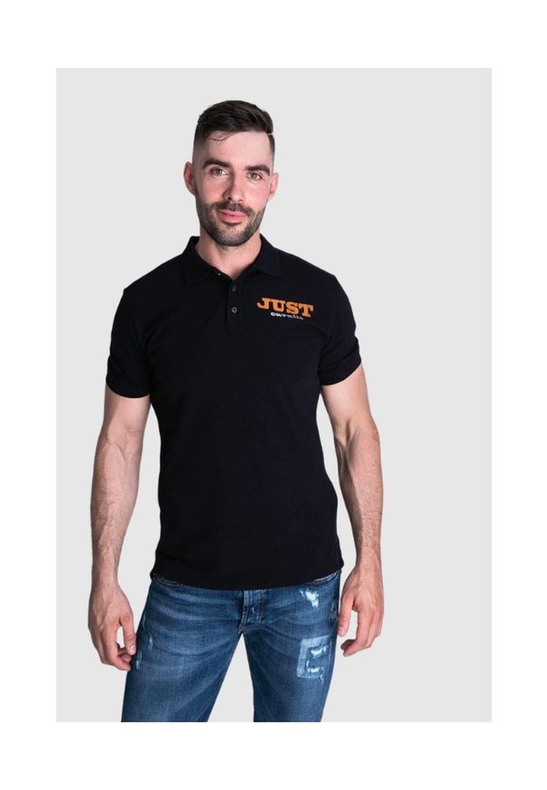 Just Cavalli - JUST CAVALLI Koszulka polo męska, czarna złoto srebrne logo, Rozmiar XXL. Typ kołnierza: polo. Kolor: czarny