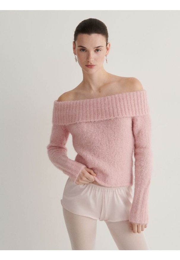 Reserved - Sweter z alpaką - brudny róż. Kolor: różowy. Materiał: dzianina