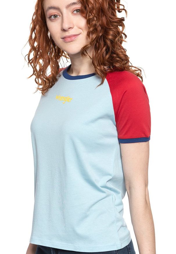Wrangler - WRANGLER T SHIRT DAMSKI RAGLAN TEE ANGEL FALLS BLU W7N8F6B07 112131984. Długość rękawa: raglanowy rękaw