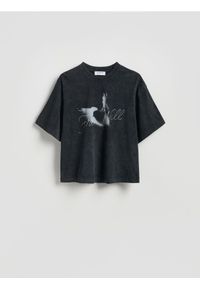 Reserved - T-shirt boxy z efektem sprania - ciemnoszary. Kolor: szary. Materiał: dzianina, bawełna #1