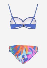 Born2be - Niebieskie Bikini Biustonosz z Marszczeniem i Majtki Figi Efrileia. Kolor: niebieski. Wzór: ażurowy