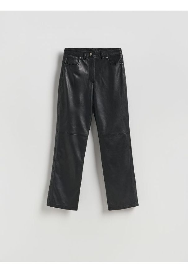 Reserved - Spodnie z owczej skóry - czarny. Kolor: czarny. Materiał: skóra