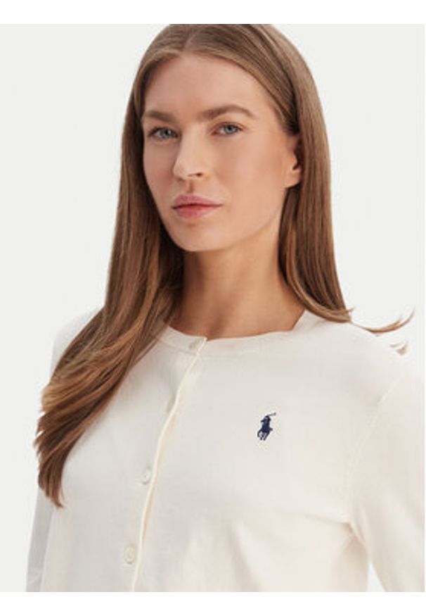 Polo Ralph Lauren Kardigan 211971871003 Écru Slim Fit. Typ kołnierza: polo. Kolor: kremowy. Materiał: bawełna
