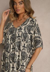 Renee - Czarna Sukienka z Bawełną i Abstrakcyjnym Motywem Filarella. Okazja: na co dzień. Kolor: czarny. Materiał: bawełna. Długość rękawa: krótki rękaw. Sezon: lato. Styl: elegancki, casual