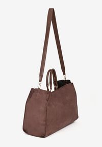 Renee - Brązowa Torebka Typu Shopper z Imitacji Zamszu z Rączkami i Paskiem Crossbody Temige. Kolor: brązowy. Materiał: zamszowe. Styl: klasyczny, biznesowy, casual, elegancki