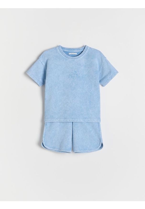 Reserved - Bawełniany komplet z szortami - jasnoniebieski. Kolor: niebieski. Materiał: bawełna