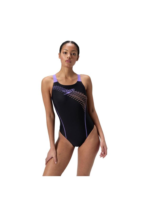 Damski kostium kąpielowy 1-częściowy Speedo Eco Medley Logo Medialist 1P. Kolor: czarny, fioletowy, wielokolorowy, pomarańczowy
