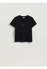 Reserved - Bawełniany t-shirt z nadrukiem - czarny. Kolor: czarny. Materiał: bawełna. Wzór: nadruk