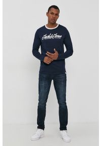 Jack & Jones - Longsleeve bawełniany. Okazja: na co dzień. Kolor: niebieski. Materiał: bawełna. Długość rękawa: długi rękaw. Wzór: nadruk. Styl: casual #3