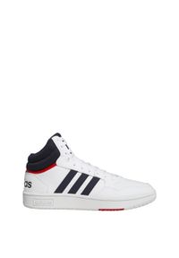 Buty do koszykówki dla dorosłych Adidas Hoops 3.0 Mid Lifestyle Basketball. Kolor: biały, czerwony, wielokolorowy, czarny. Materiał: tkanina, syntetyk. Sport: koszykówka