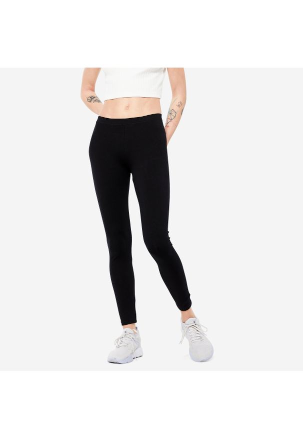 DOMYOS - Legginsy fitness damskie Nyamba 100 Salto. Kolor: czarny. Materiał: bawełna, materiał, elastan. Sport: fitness